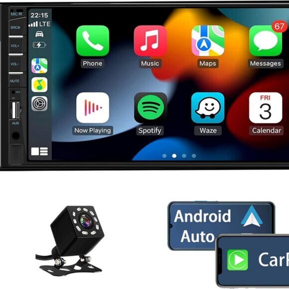 CAR STEREO - Touchscreen Radio + Backup Camera System - Android Apple Media NEW - Picture 1 of 5